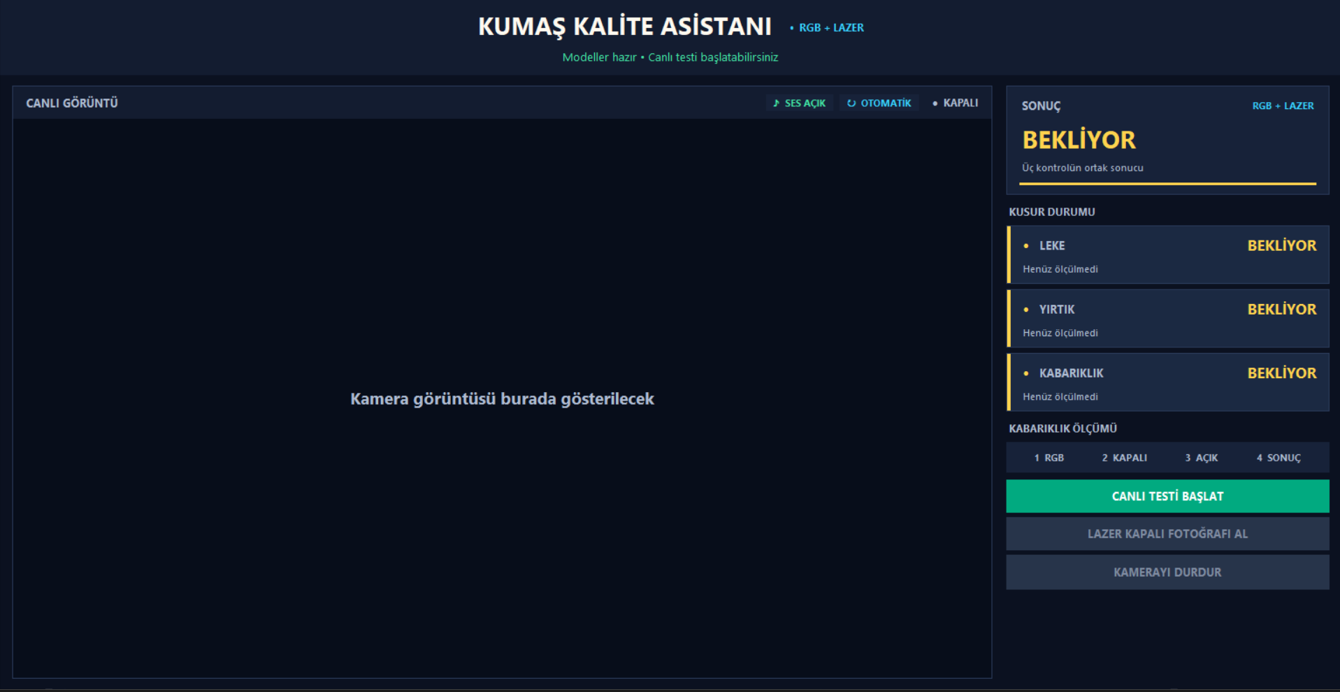 Kumaş Kusur Tespit Sistemi projesinin ekran görüntüsü